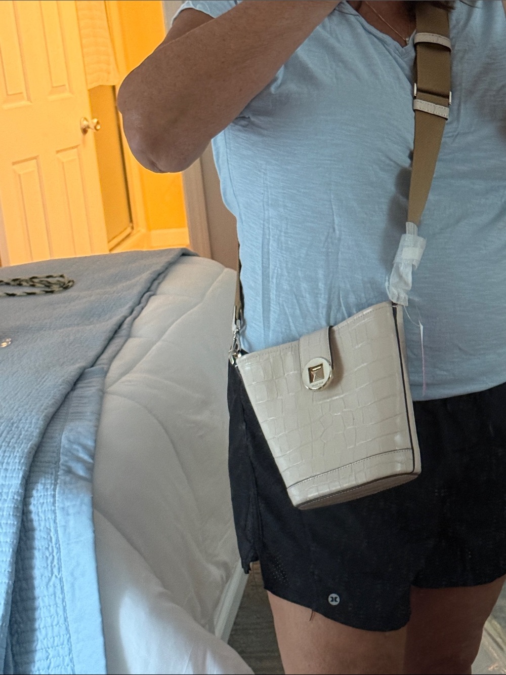 kate spade Cream Croc-Embossed Bucket Bag with Tan Strap - Picture 3 of 3